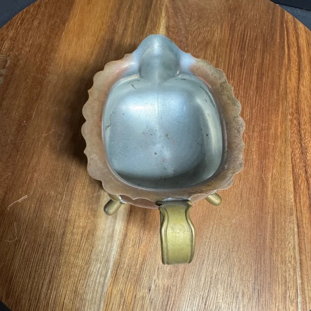 Vintage Copper Creamer Pitcher Scalloped Rim Brass Footed Tripod Base Patina